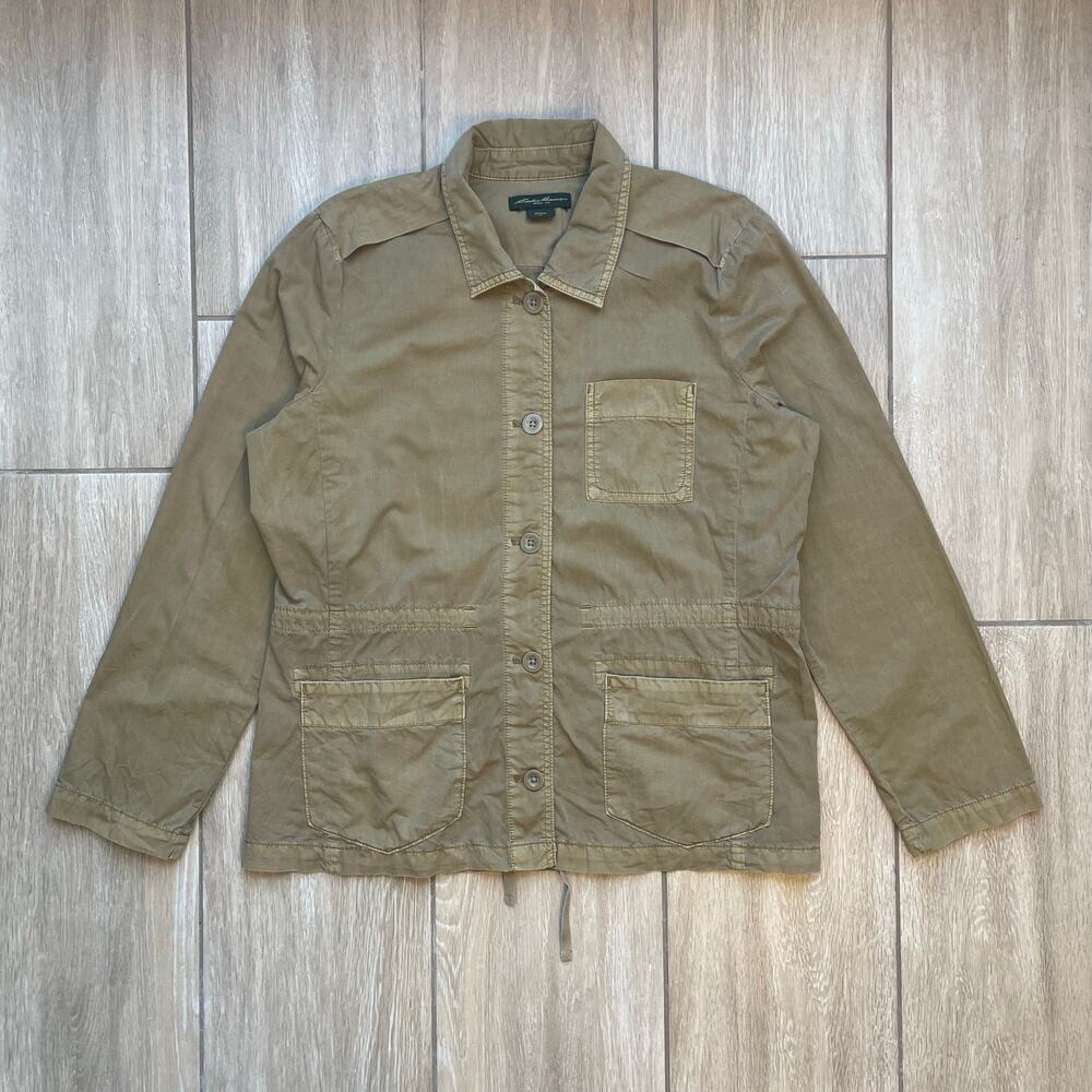 Eddie Bauer Utility Jacket Womens XL Tan Cotton Safari Military Field Outdoor
